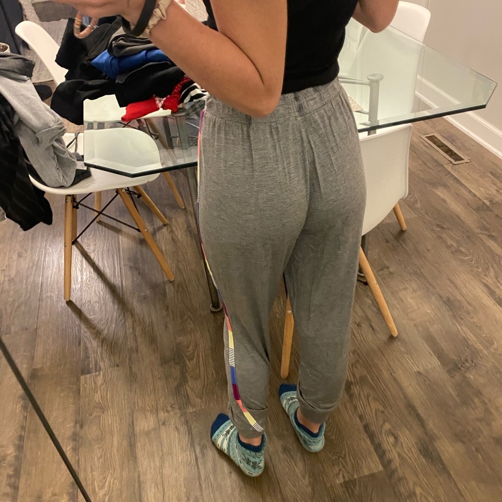 Grey joggers with color full strips